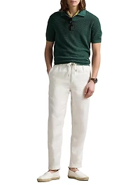 Mesh-Knit Linen Short-Sleeve Sweater