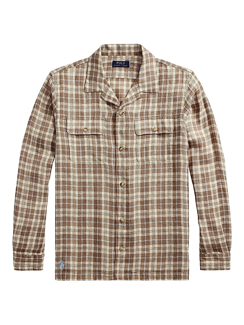 Classic-Fit Plaid Linen Button-Up Shirt