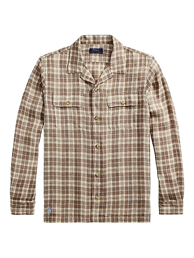 Classic-Fit Plaid Linen Button-Up Shirt