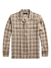 Classic-Fit Plaid Linen Button-Up Shirt