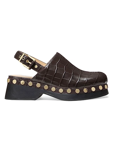 Esra 50MM Studded Croc-Embossed Leather Clogs