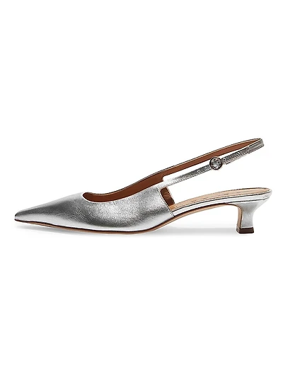 35MM Metallic Leather Slingback Pumps