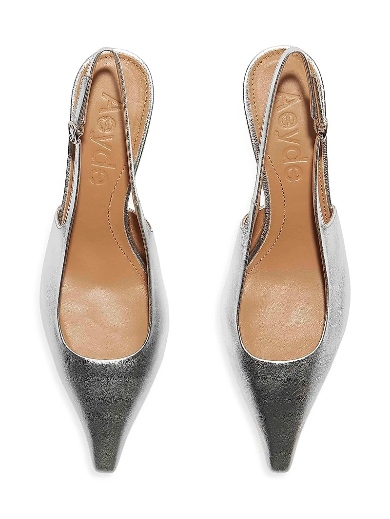 35MM Metallic Leather Slingback Pumps