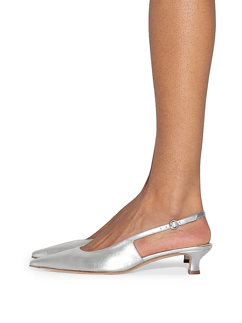 35MM Metallic Leather Slingback Pumps