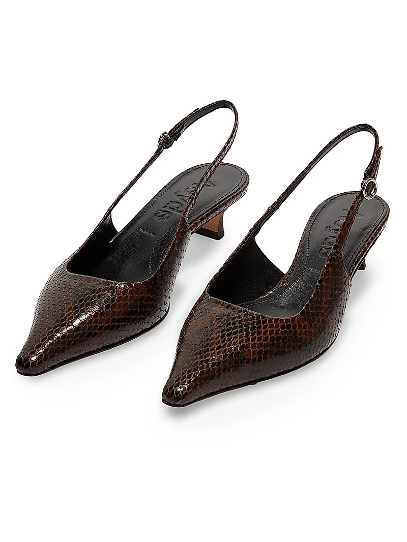 35MM Snake-Embossed Leather Slingback Pumps