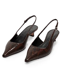 35MM Snake-Embossed Leather Slingback Pumps