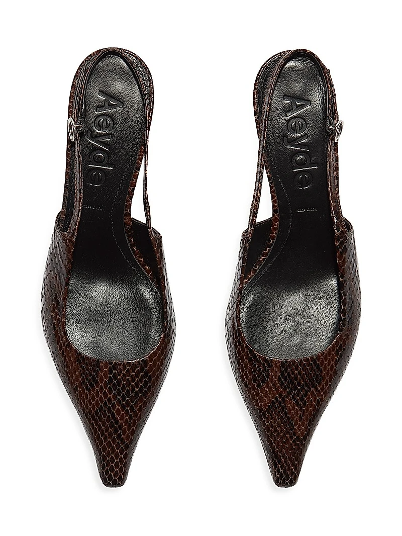 35MM Snake-Embossed Leather Slingback Pumps