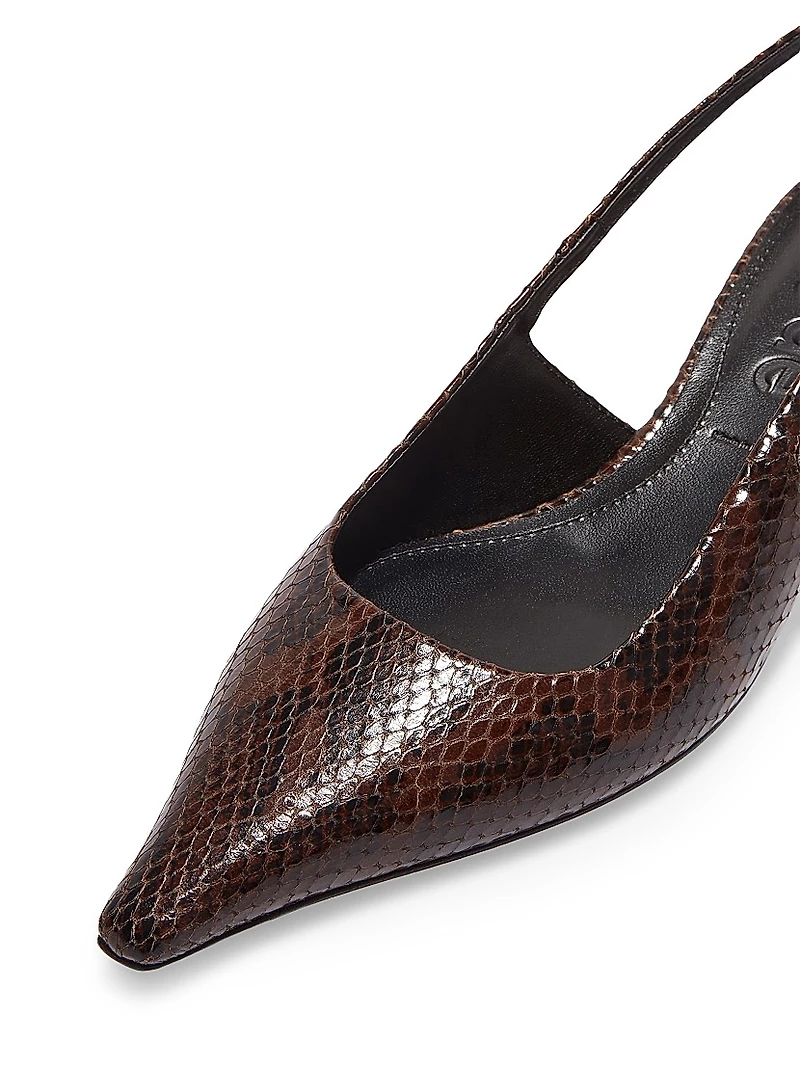 35MM Snake-Embossed Leather Slingback Pumps