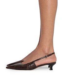 35MM Snake-Embossed Leather Slingback Pumps