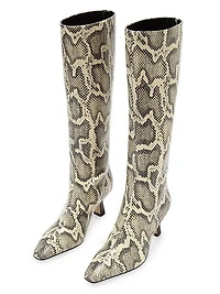 Klea 40MM Snakeskin-Embossed Leather Knee-High Boots