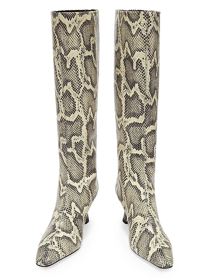Klea 40MM Snakeskin-Embossed Leather Knee-High Boots
