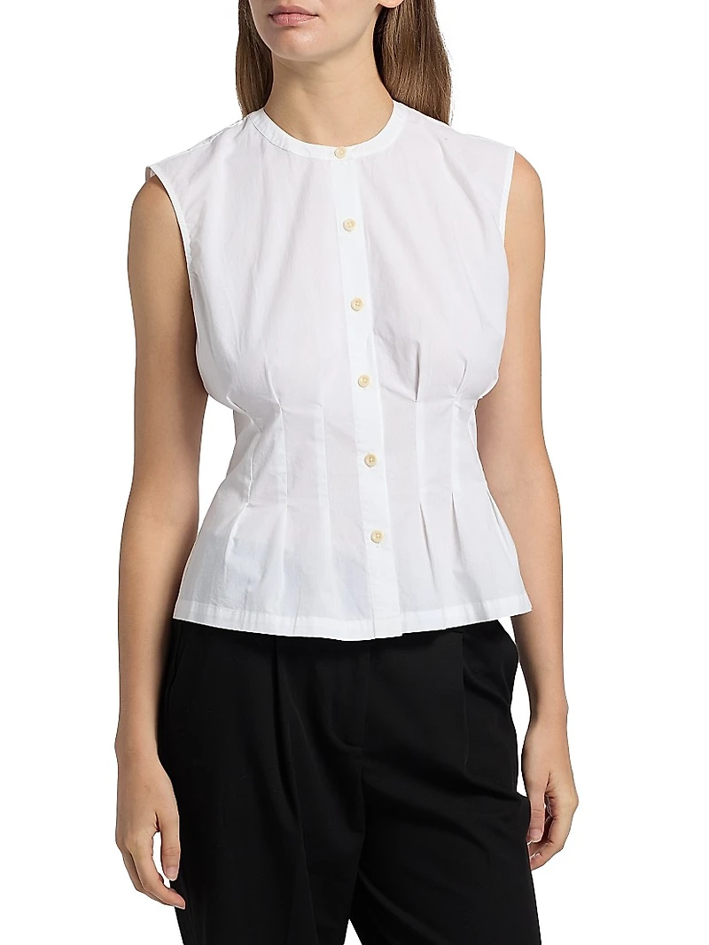 Lara Pleated Cotton Poplin Top