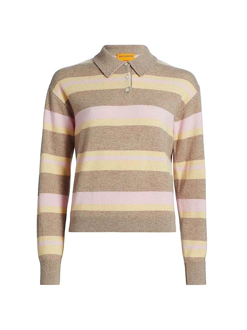 Collegiate Striped Cashmere Polo Shirt