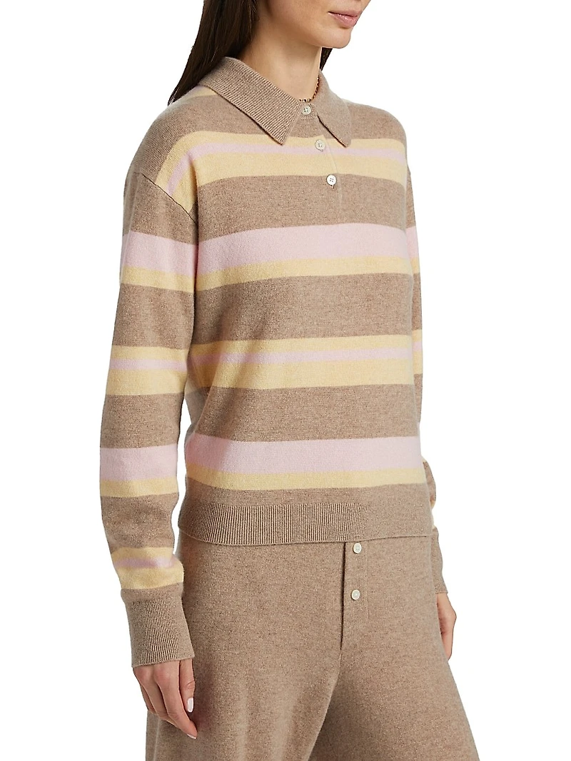 Collegiate Striped Cashmere Polo Shirt