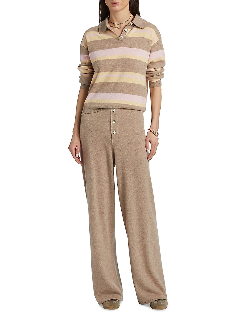 Collegiate Striped Cashmere Polo Shirt