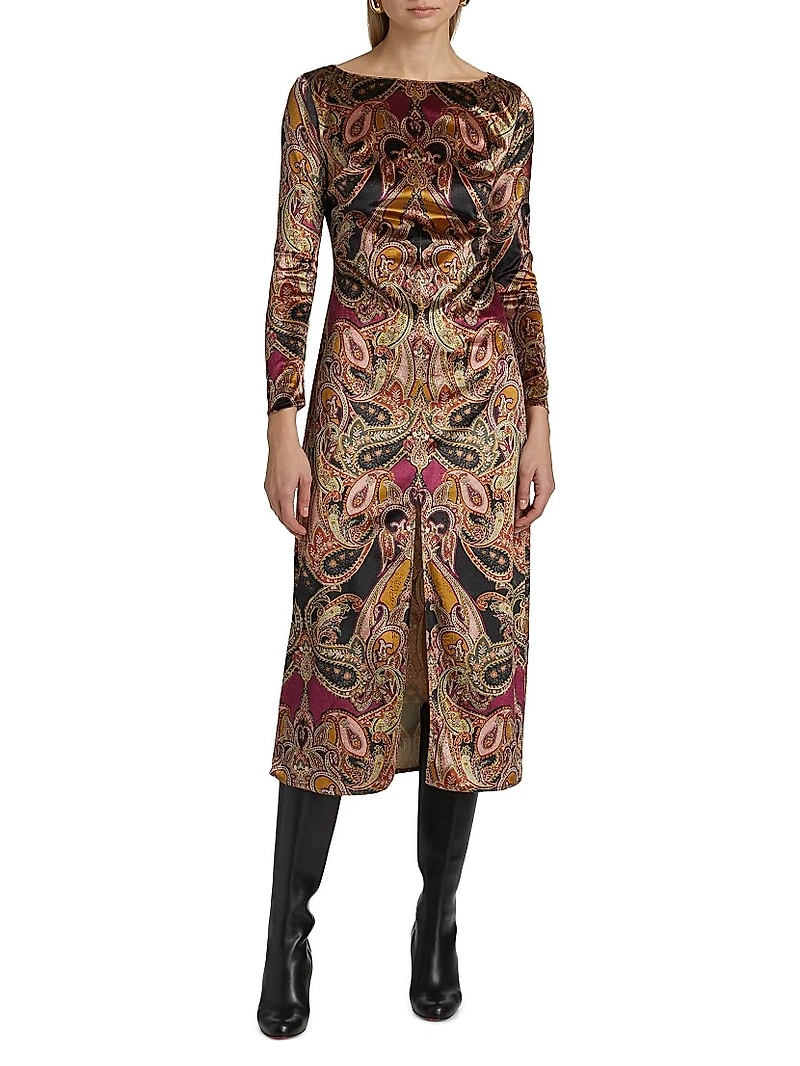 Goldie Velvet Paisley Midi-Dress