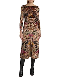 Goldie Velvet Paisley Midi-Dress
