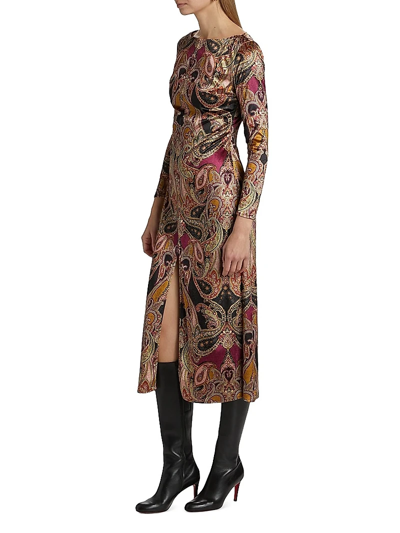 Goldie Velvet Paisley Midi-Dress
