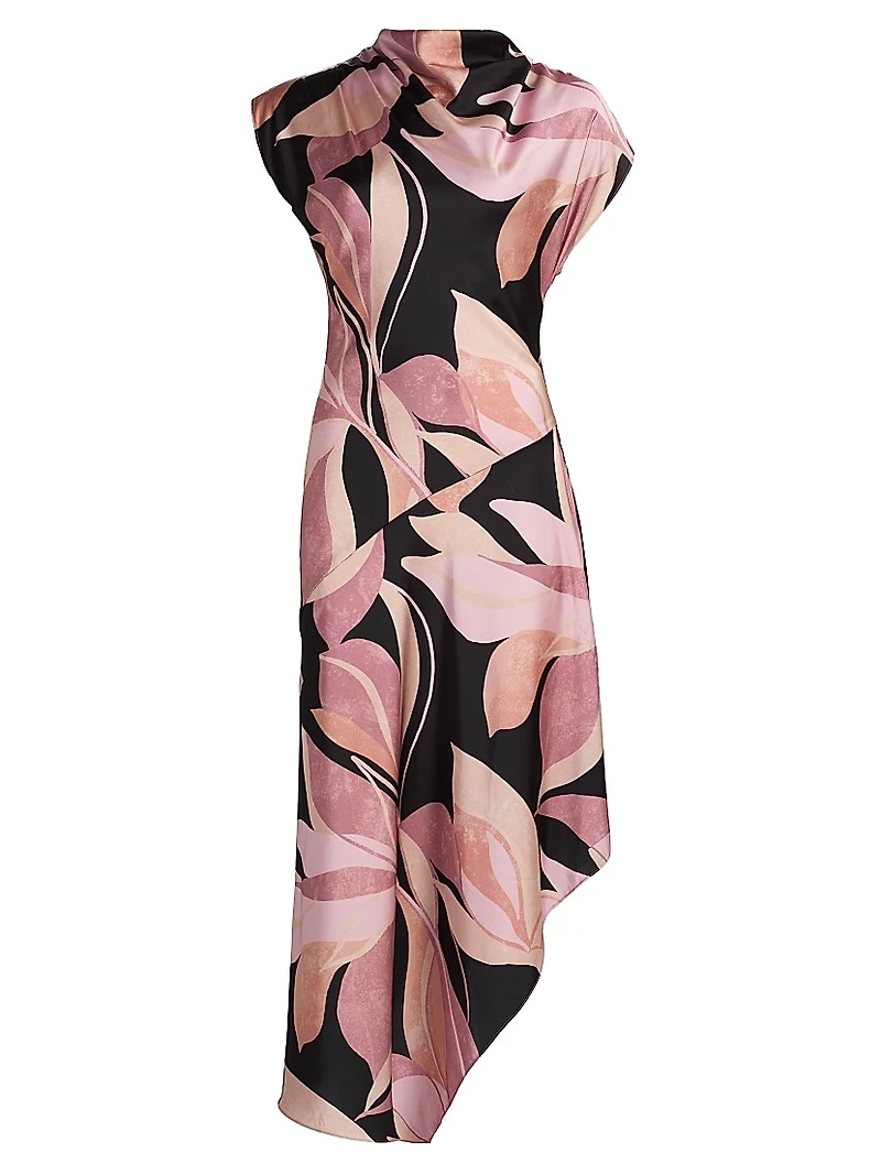 Sally Asymmetric Satin Midi-Dress