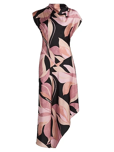 Sally Asymmetric Satin Midi-Dress