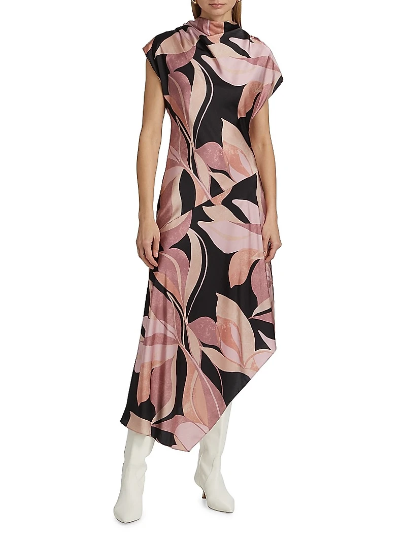 Sally Asymmetric Satin Midi-Dress