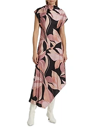 Sally Asymmetric Satin Midi-Dress