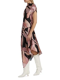 Sally Asymmetric Satin Midi-Dress