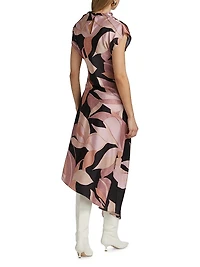 Sally Asymmetric Satin Midi-Dress