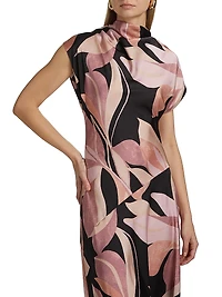 Sally Asymmetric Satin Midi-Dress