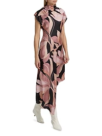 Sally Asymmetric Satin Midi-Dress