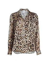 Celine Leopard-Print Satin Shirt