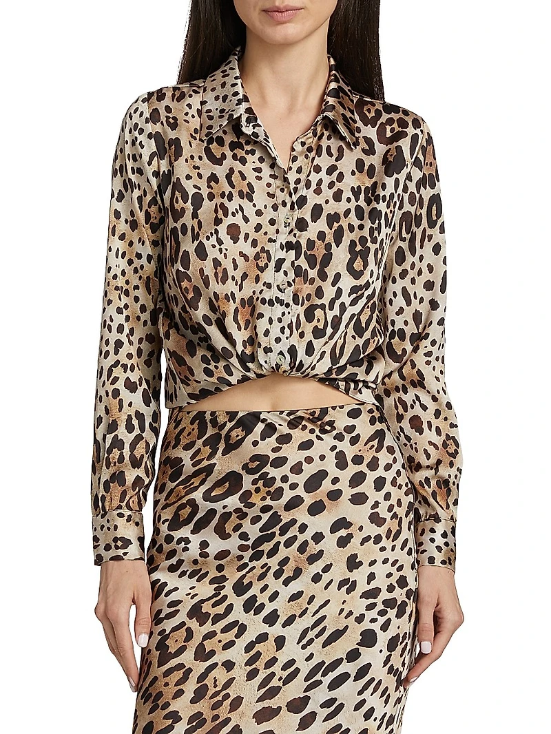 Celine Leopard-Print Satin Shirt