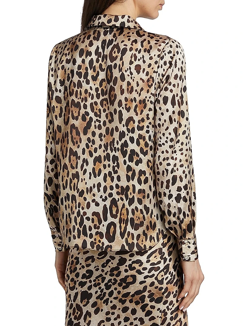 Celine Leopard-Print Satin Shirt