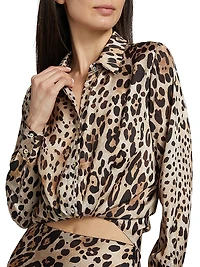 Celine Leopard-Print Satin Shirt