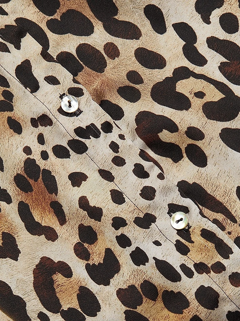 Celine Leopard-Print Satin Shirt