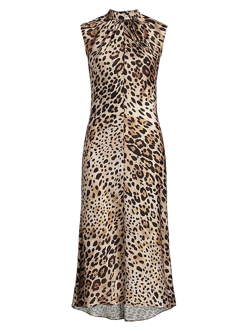 Giselle Leopard-Print Satin Midi-Dress