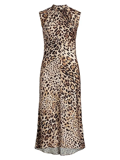 Giselle Leopard-Print Satin Midi-Dress