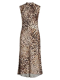 Giselle Leopard-Print Satin Midi-Dress