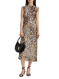 Giselle Leopard-Print Satin Midi-Dress
