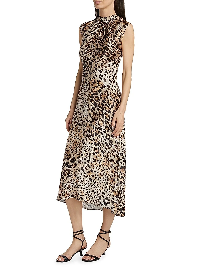 Giselle Leopard-Print Satin Midi-Dress
