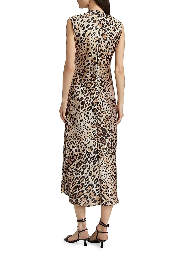 Giselle Leopard-Print Satin Midi-Dress