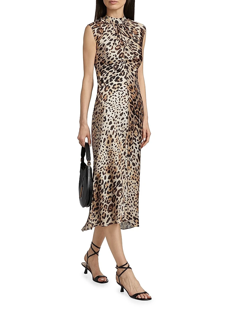 Giselle Leopard-Print Satin Midi-Dress