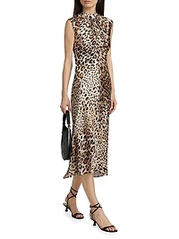Giselle Leopard-Print Satin Midi-Dress