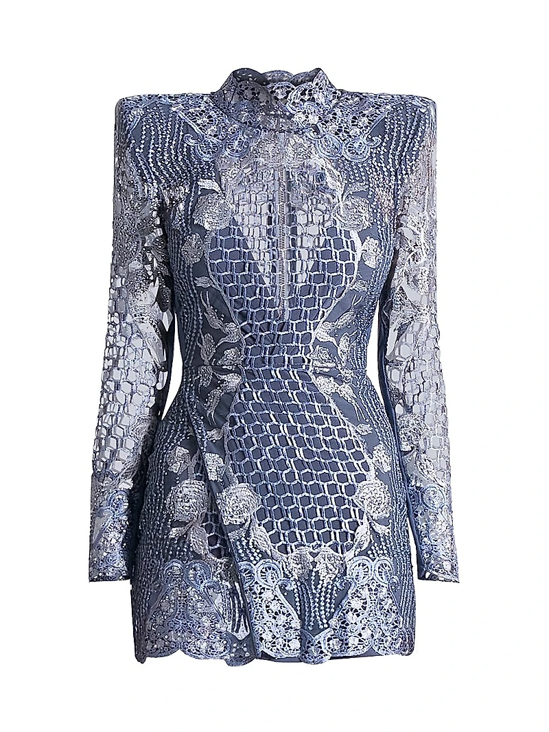 Echo Crystal-Embellished Lace Minidress