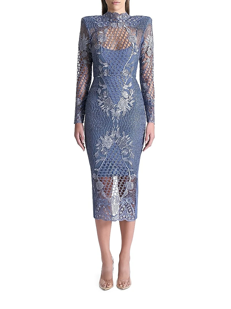 Echo Crystal-Embellished Lace Midi-Dress