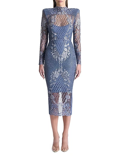 Echo Crystal-Embellished Lace Midi-Dress