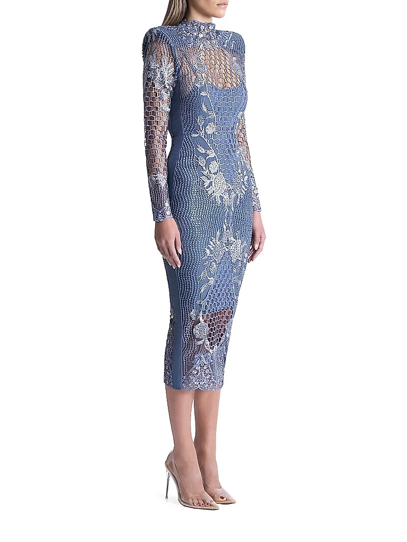 Echo Crystal-Embellished Lace Midi-Dress