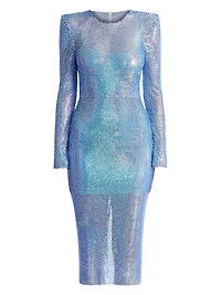 The Shimmer Crystal-Embellished Mesh Midi-Dress