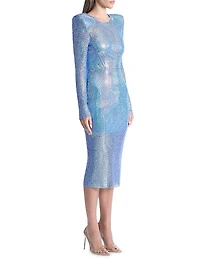 The Shimmer Crystal-Embellished Mesh Midi-Dress