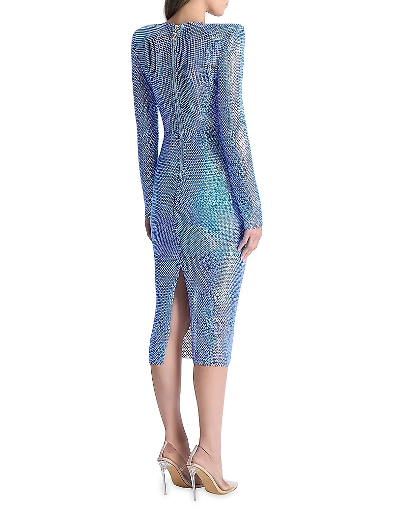 The Shimmer Crystal-Embellished Mesh Midi-Dress